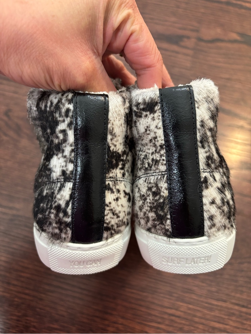 P448 High Top Sneakers Cow Softy Print Calf Fur Leather Size 36 NIB - Picture 6 of 11